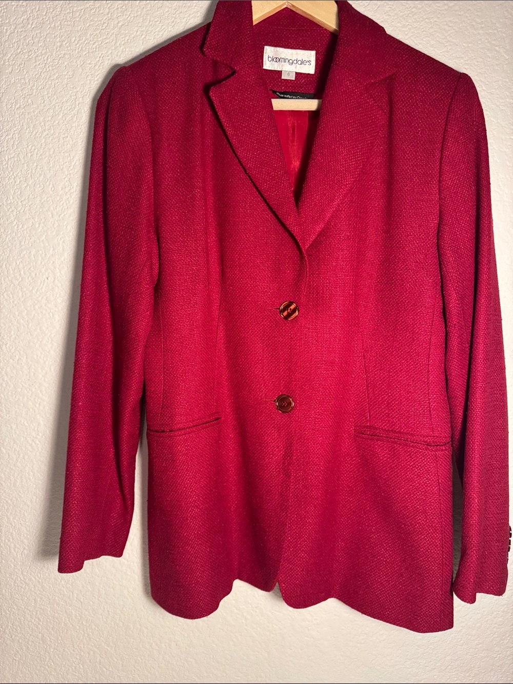 Bloomingdale's Vintage Red Tweed Blazer Jacket Size 6 Made in Canada